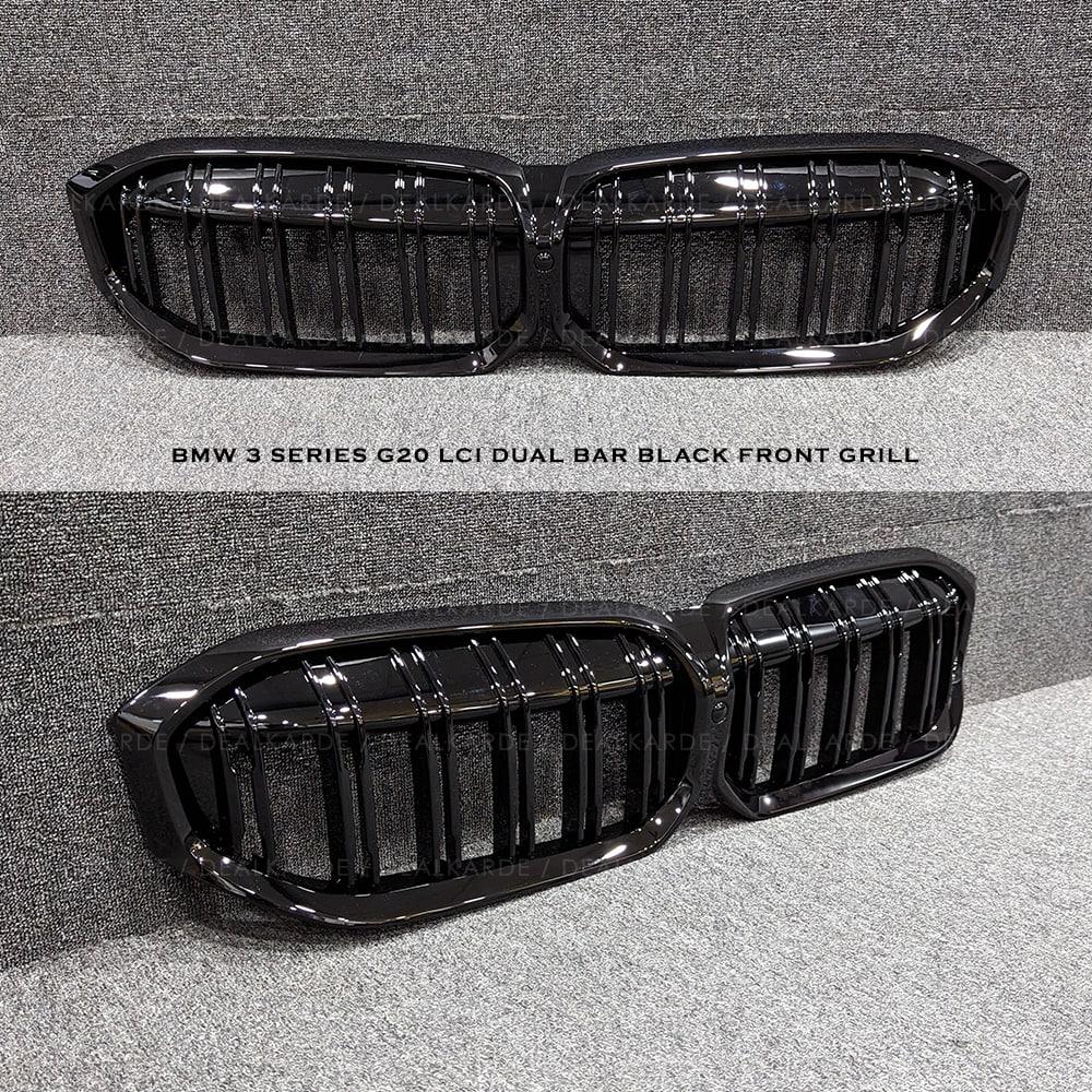 Dual Bar Glossy Black Front Grill Compatible For BMW 3 Series G20 LCI 