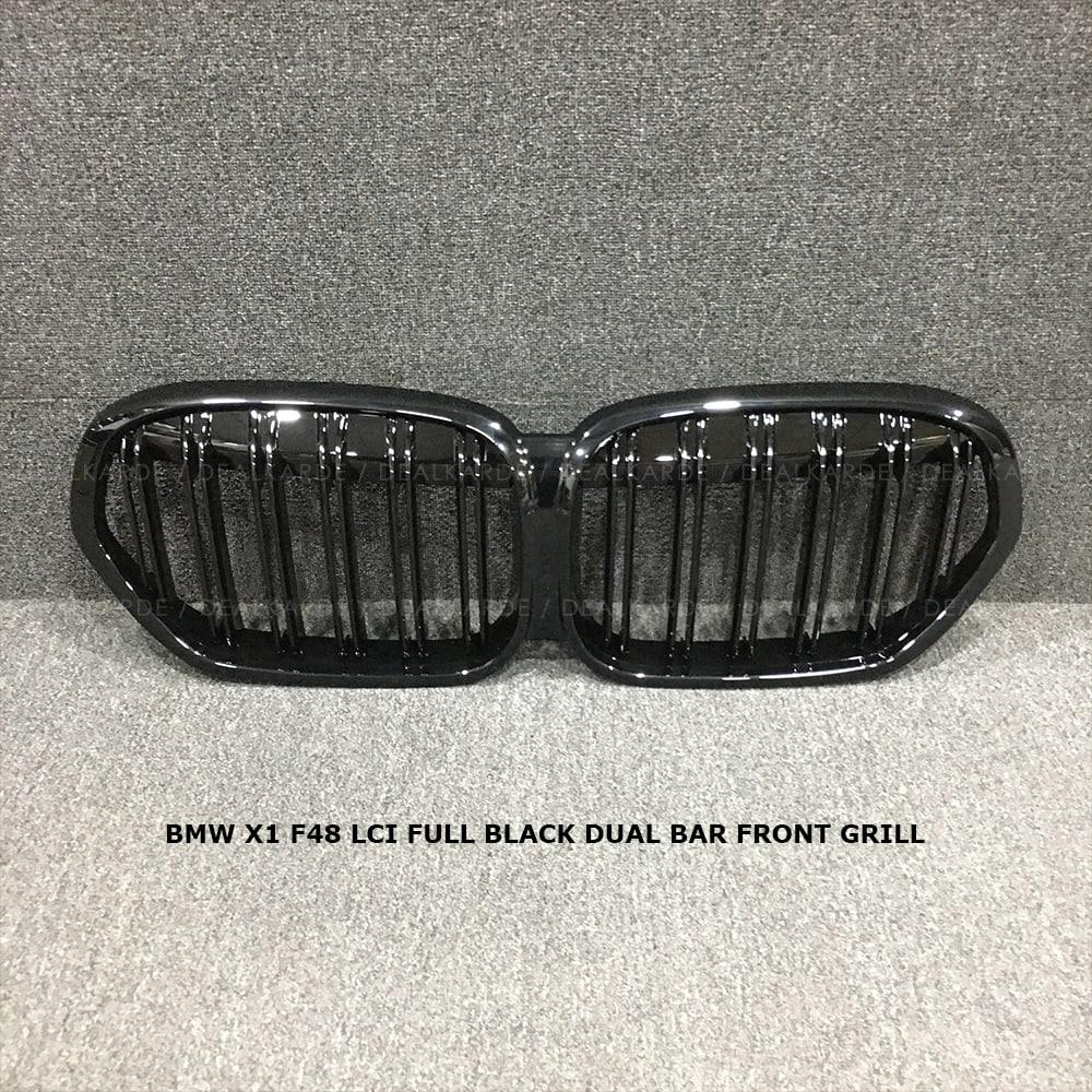  Dual Bar Full Black Front Grill Compatible For BMW X1 F48 LCI