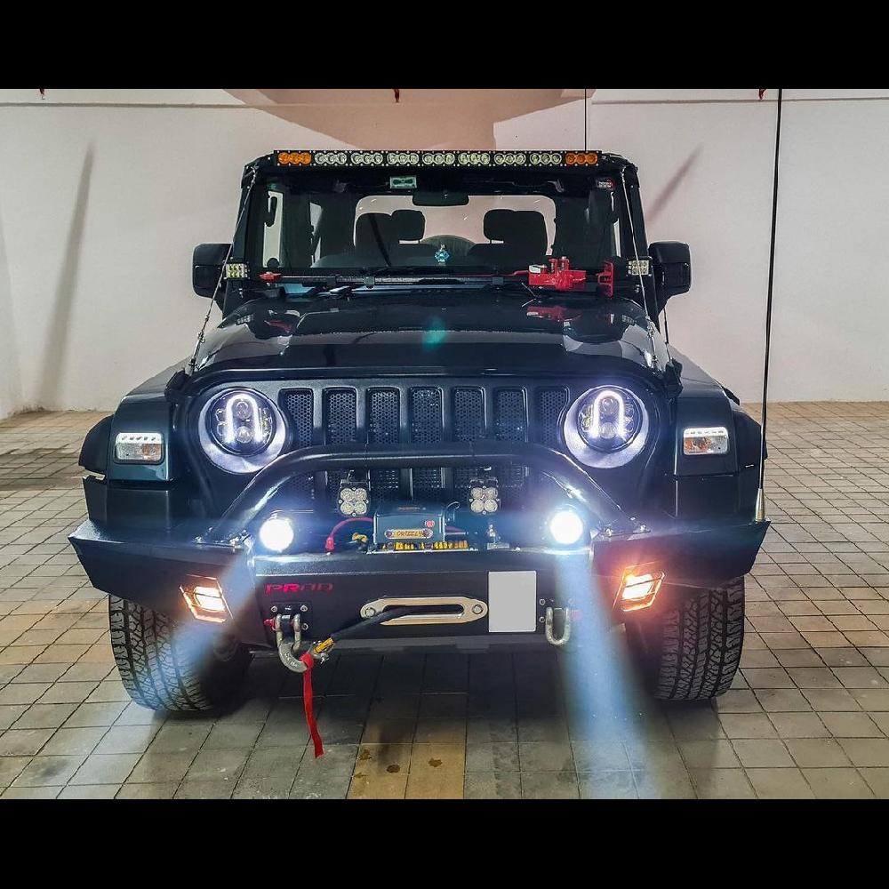 U Style Headlight with White DRL Compatible For Mahindra Thar